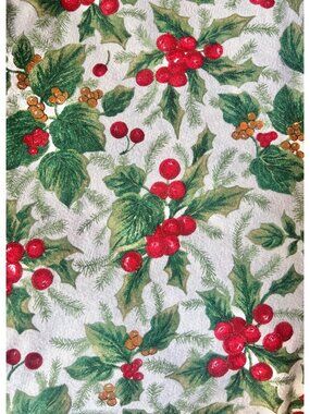 Christmas Round Tablecloth 57" D Cotton Blend Holly Berry Ivy Pattern Decor GUC